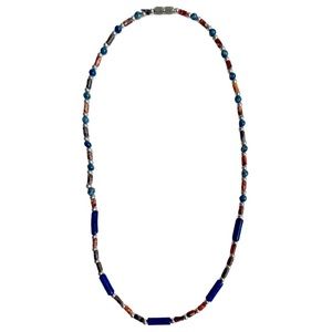 Natural Stones Hand Crafted Beaded 18 inch Multicolor Stone Necklace Brown Blue